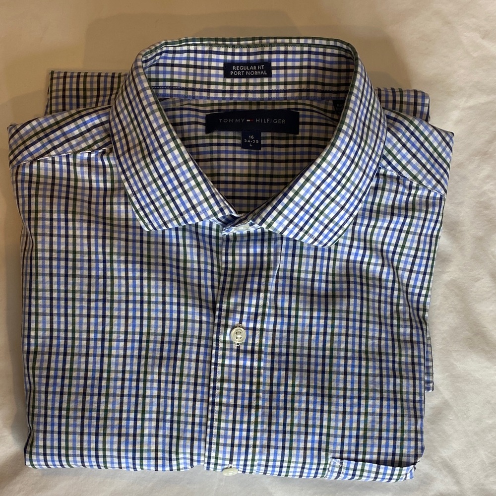Tommy Hilfiger Blue Gingham Cotton‎ Dress Shirt Office US L - Picture 3 of 16